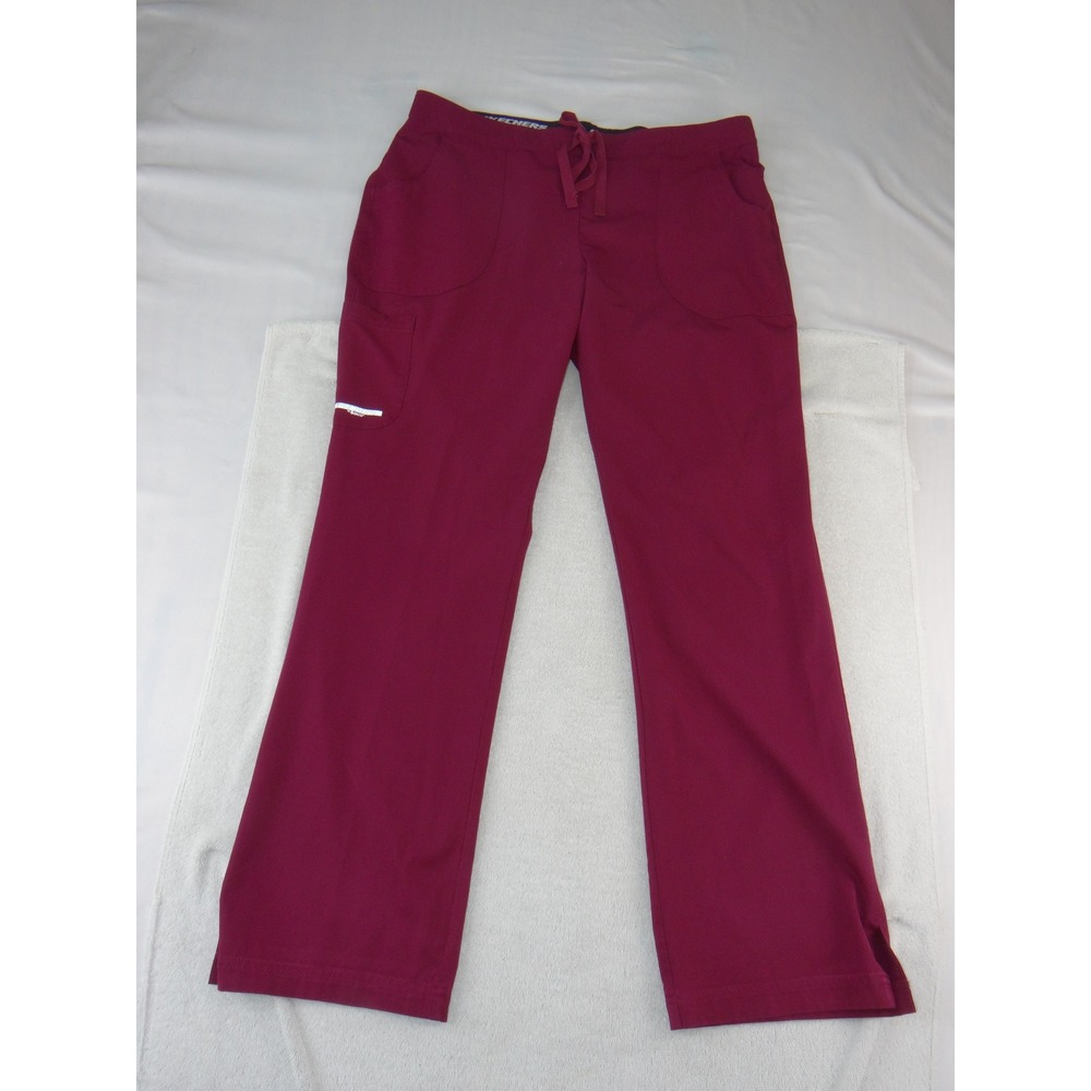 Skechers by Barco Burgundy Scrub Pants Womens Large Cargo Stretch Wine 3262